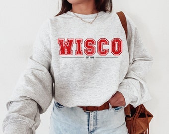 Wisconsin Sweatshirt Wisco Sweatshirt Vintage Varsity Sweater College Football Shirt University Crewneck Madison Shirt Game Day Apparel Gift