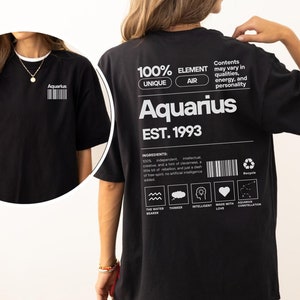 Aquarius Shirt Aquarius Gift Custom Zodiac Tshirt Personalized Astrology Gift Horoscope T-Shirt January Birthday February Air Sign Tee Shirt
