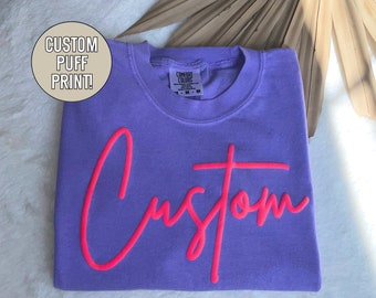 Custom Team Shirt Mascot TShirt Puff Print University T-Shirt Embossed College Shirts Sports Game Gift Personalized Name Crewneck Neon Tees