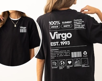 Virgo Shirt Virgo Gift Custom Zodiac Tshirt Personalized Astrology Gift Horoscope T-Shirt September Birthday Vintage August Birthday Gift