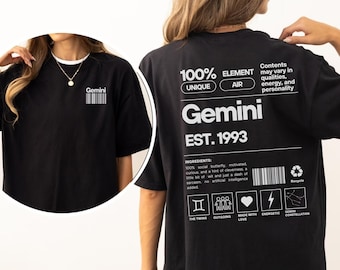 Gemini Shirt Gemini Gift Custom Zodiac Tshirt Personalized Horoscope Gift Astrology T-Shirt Birthday Gift for Her May Birthday June Birthday