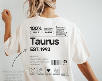 Taurus Shirt Taurus Gift Custom Zodiac Tshirt Personalized Horoscope Tee Astrology T-Shirt Birthday Gift for Her April Birthday May Birthday
