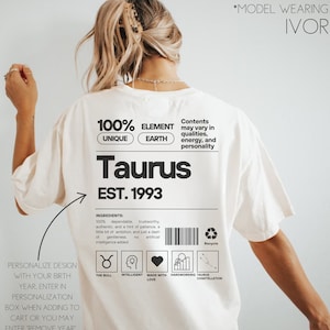 Taurus Shirt Taurus Gift Custom Zodiac Tshirt Personalized Horoscope Tee Astrology T-Shirt Birthday Gift for Her April Birthday May Birthday