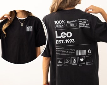 Leo Shirt Leo Gift Custom Horoscope Tshirt Personalized Zodiac Gift Est Birthday T-Shirt Leo Era Shirt Gift for Her July Birthday August Tee