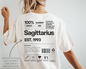 Sagittarius Shirt Custom Sagittarius Tshirt Personalized Horoscope Gift Astrology T-Shirt Zodiac Gift for Her December Birthday November Tee