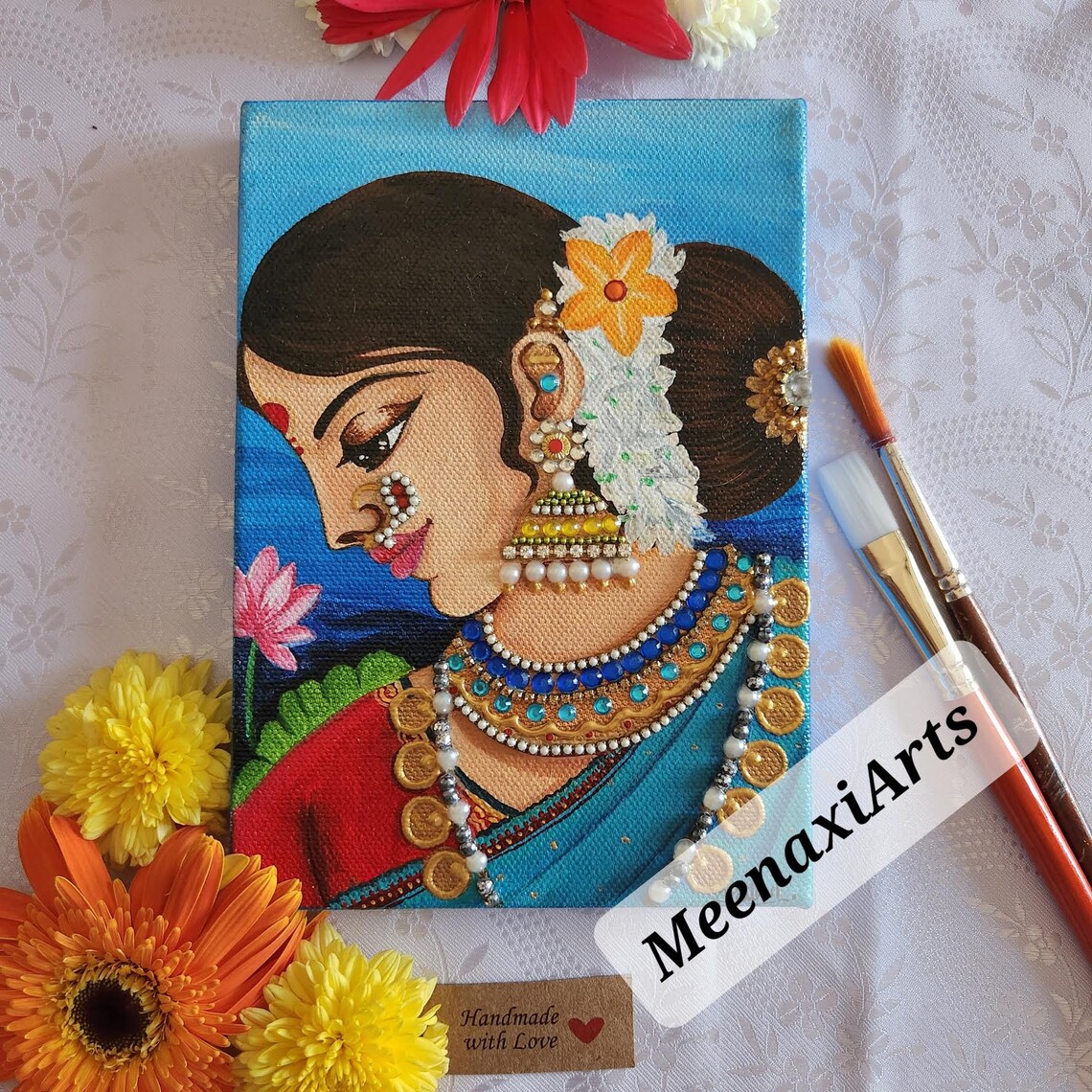 Marathi Lady Acrylic Painting Traditional Indian Art on Small Etsy