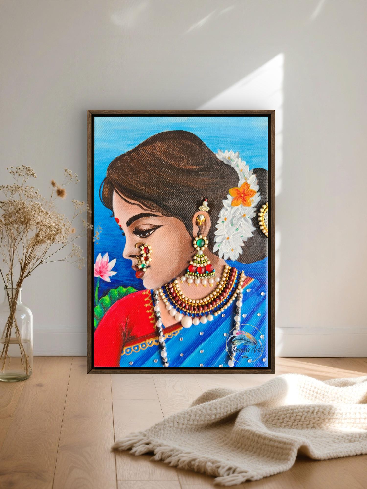 手描きのインド人女性の絵画｜伝統的なマハラシュトラ地方の民族絵画
