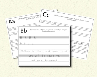 ABC Bible Verse Scripture Copy work Tracing Worksheet for Kids : Homeschool Sunday school
