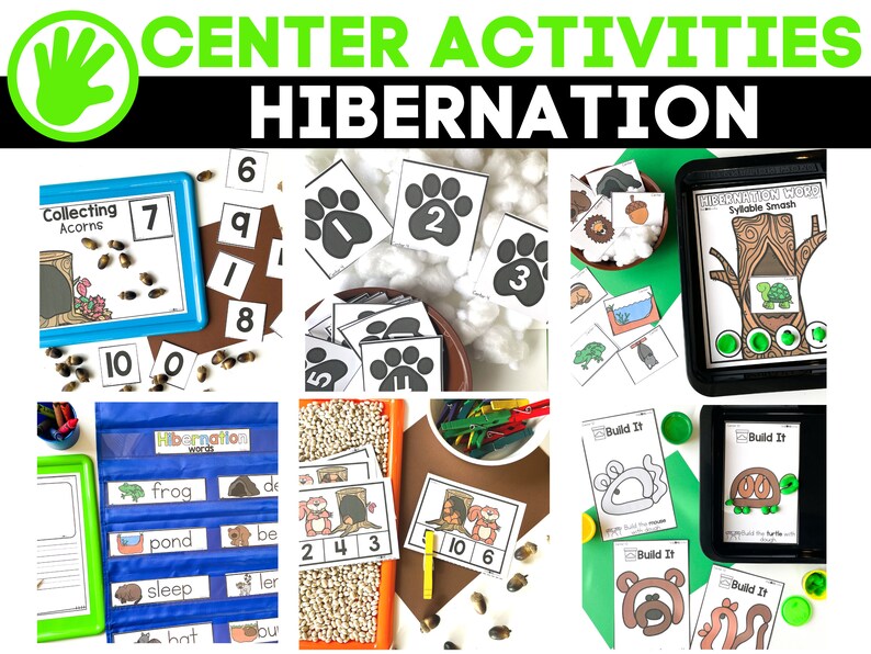 Hibernation Math and Literacy Centers for Preschool Etsy