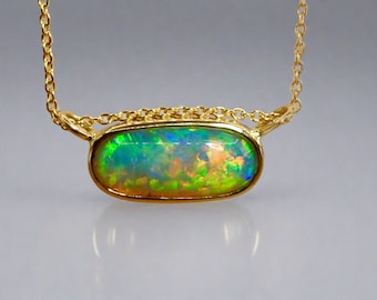 Vibrant 18k Gold Australian Crystal Opal Pendant Breathtaking Beauty