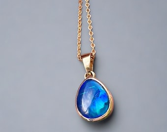 Striking & Unique Australian Black Opal Pendant Set in 9k Gold