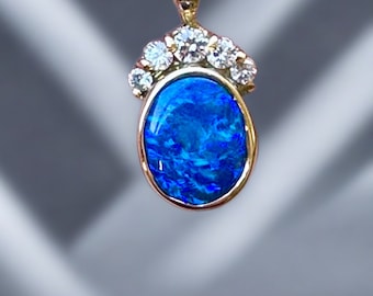 Breathtaking Elegance- 18k gold  Australian Black Opal Diamond Pendant