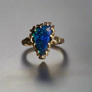 Unique 14k Gold Australian Black Opal Ring
