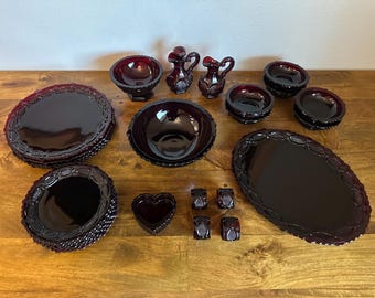 Vintage Avon Ruby Red Glass Bowl & Goblet Set - 1876 Cape Cod Collection - Stunning Red Dinnerware