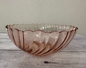 Vintage Arcoroc France Pink Rosaline Swirl Scalloped Edge 9" Serving Bowl