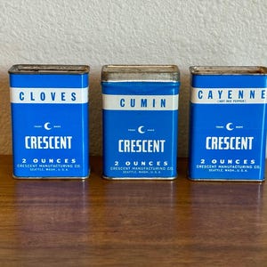 Vintage Cresent Spice Tins-Cloves, Cumin & Cayenne