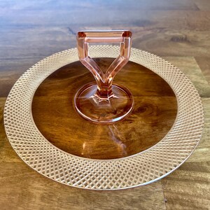Vintage Pink & Gold Round Serving Tray With Handle