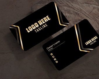 Modern Business Cards Black and Gold Double Sided