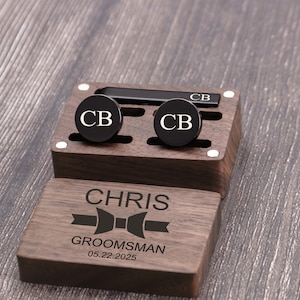 Wedding Cuff Links & Tie Clip Set, Personalized Cufflinks, Groomsmen Cuff Links, Valentine&#39;s Gift for Him, Engraved Cuff Links Men