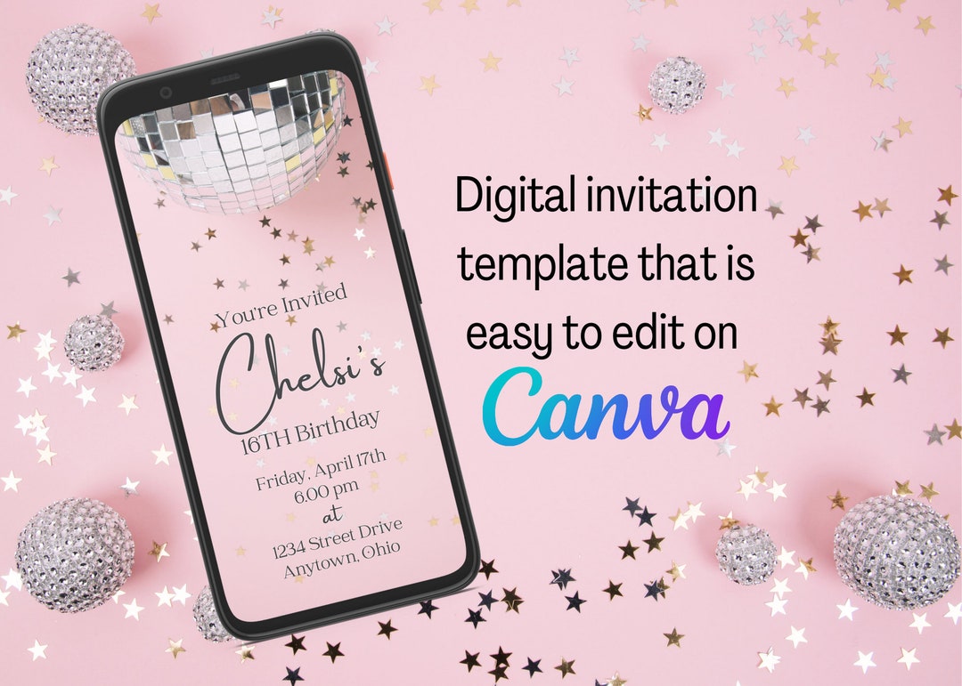 Pink Birthday Template, Digital Birthday Template, Editable Birthday ...