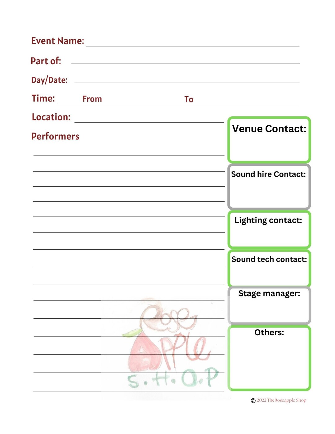 GIG Checklists and Rundown Sheets Etsy