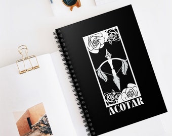 Acotar Journal: Hearts & Crossbow Emblem, Ruled Line Spiral Notebook