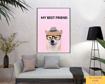 Cute Dog Portrait, Printable Wall Art, Dog lover posters, Custom Pet Portrait, Wall Art, Instant Download