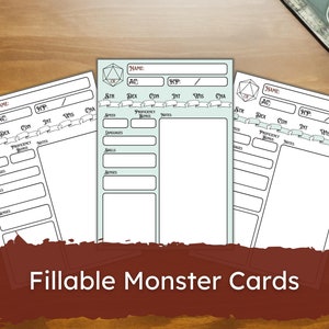 Simple D&D Monster Cards - DM/Dungeon Master Tools - Fillable and Printable PDF - Streamline Your Campaign