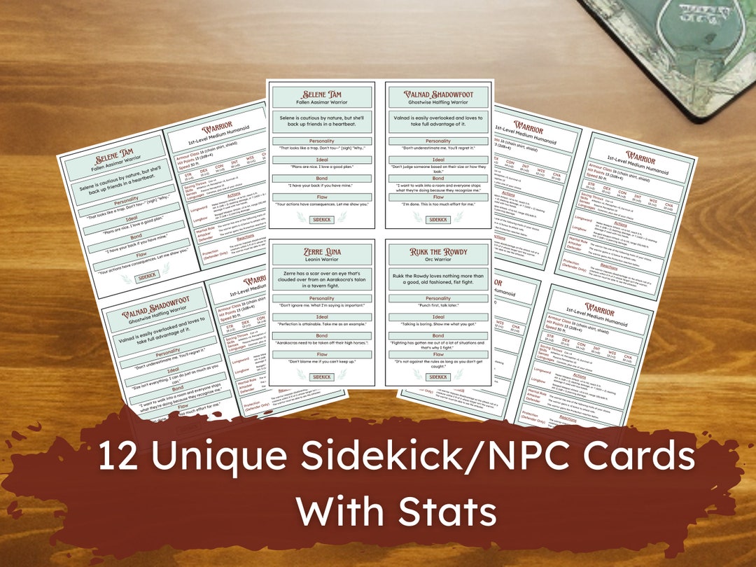 Sidekick Cards for Dnd 5e Roleplaying Game Simple and Clear Design Quick and Easy Npcs Etsy