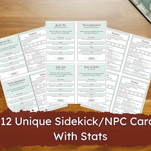 Sidekick Cards for DnD 5e Roleplaying Game - Simple and Clear Design - Quick and Easy NPCs
