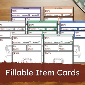 DnD-itemkaarten - Dungeons and Dragons invulbare afdrukbare PDF - Spelerpersonagetool/accessoire
