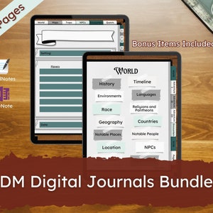 DnD DM Digital Journal Bundle Dungeons and Dragons Dungeon Master World Builder and Campaign Planner Evergreen Edition Bonus Items Included