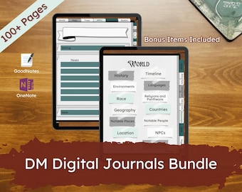 DnD DM Digital Journal Bundle Dungeons and Dragons Dungeon Master World Builder and Campaign Planner Evergreen Edition Bonus Items Included
