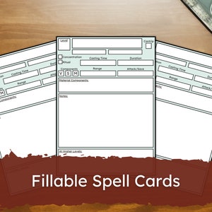 DnD Spell Cards - Dungeons and Dragons 5e DM Accesorios - Descarga digital rellenable e imprimible PDF