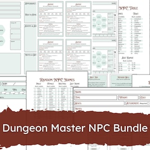 D&D Dm NPC Bundle - DnD Roll Charts - Karten für NPCs Monster und Sidekicks - Fillable and Printable Pdf Pack for Dungeons and Dragons