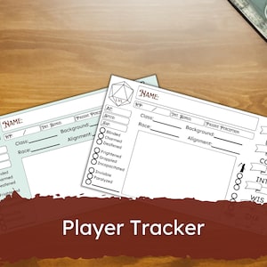 Rastreador simples de folha de cartão de jogador DnD para personagem de jogador ou ferramenta de acessório DM para Dungeons and Dragons Preenchível e imprimível Presente D&D