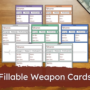 DnD-wapenkaarten - Dungeons and Dragons invulbare afdrukbare PDF - Spelerpersonagetool/accessoire