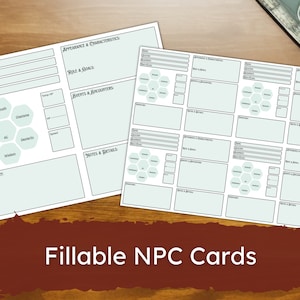 Cartões/folha simples de D&D NPC - DM/Dungeon Master Tools - PDF preenchível e imprimível - Simplifique sua campanha