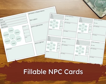 Simple D&D NPC Cards/Sheet - DM/Dungeon Master Tools - Fillable and Printable PDF - Streamline Your Campaign