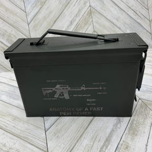 Anatomy Of A Fast Pew Pewer Ammo Box Fathers Day Gift Custom Ammo Box Groomsmen Gifts America .50 Caliber .30 Caliber Engraved Ammo Storage