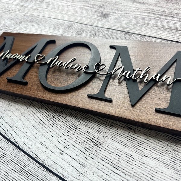 Letrero personalizado para mamá con nombres de niños / Regalo para el Día de la Madre / Letrero para mamá / Letreros con apellidos / Letrero personalizado / Letrero familiar de madera