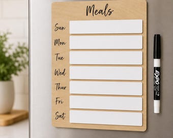Planificador de comidas magnético personalizado / Planificador de menú semanal para el refrigerador / Pizarra de planificación de comidas borrable en seco / Organización de la cocina