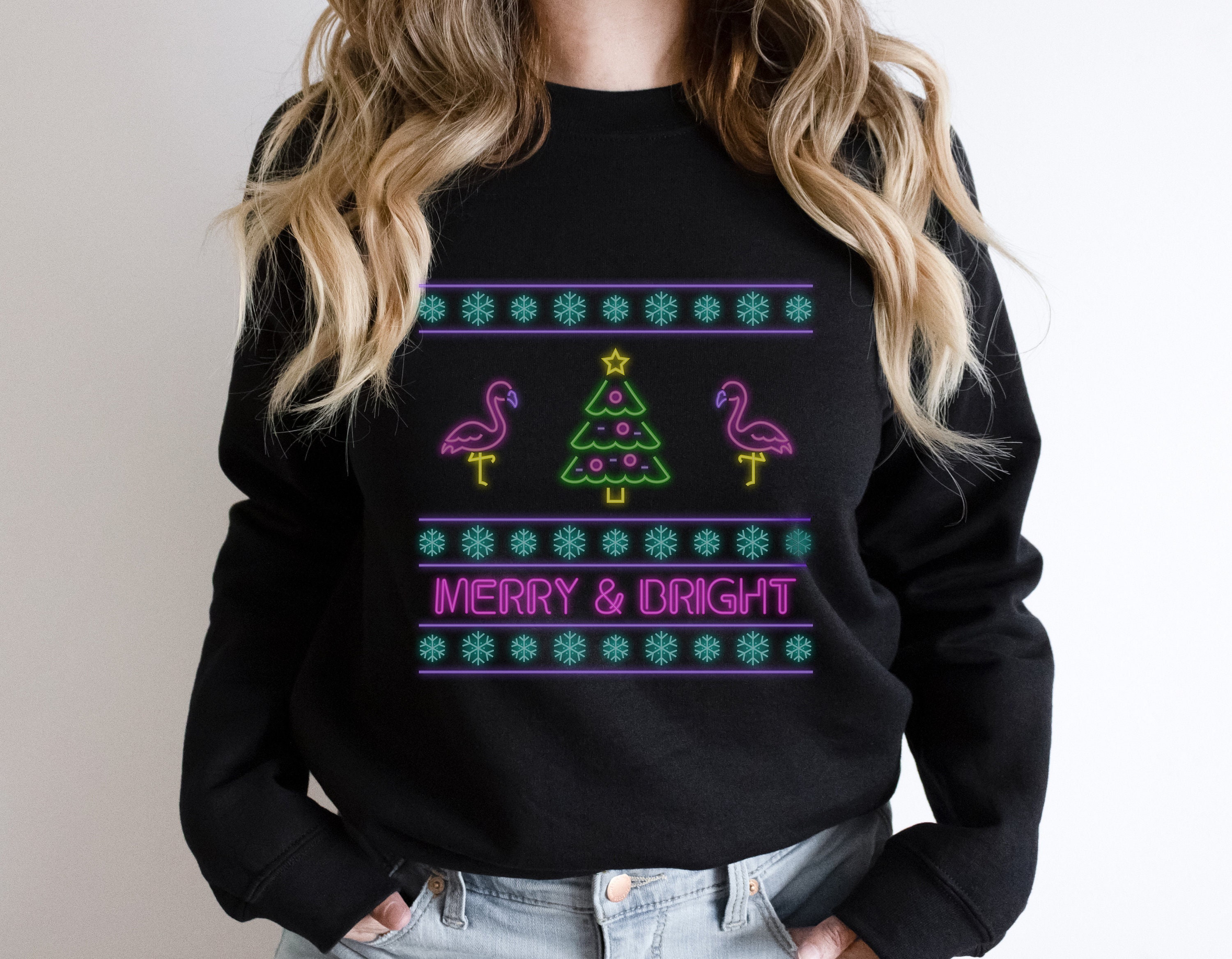 Neon Ugly Christmas Sweater Neon Ugly Christmas Sweatshirt Vaporwave X mas Top Flamingo Ugly X mas Sweater Etsy UK