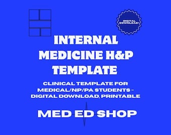 Modello di anamnesi ed esame obiettivo per medicina interna / Nota clinica stampabile per studenti di medicina, assistenti medici, infermieri specializzati / Modello di nota per tirocinio (download digitale)