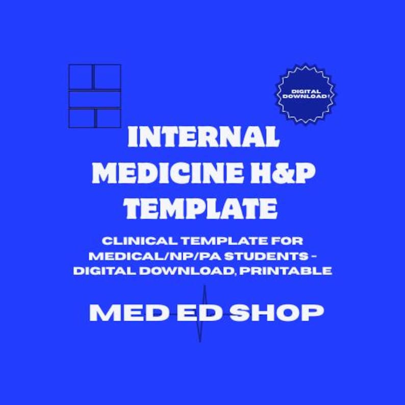 Internal Medicine H&P Template | Printable Clinical Note for Med Students, PA, NP | Rotations Note Template Digital Download image 1