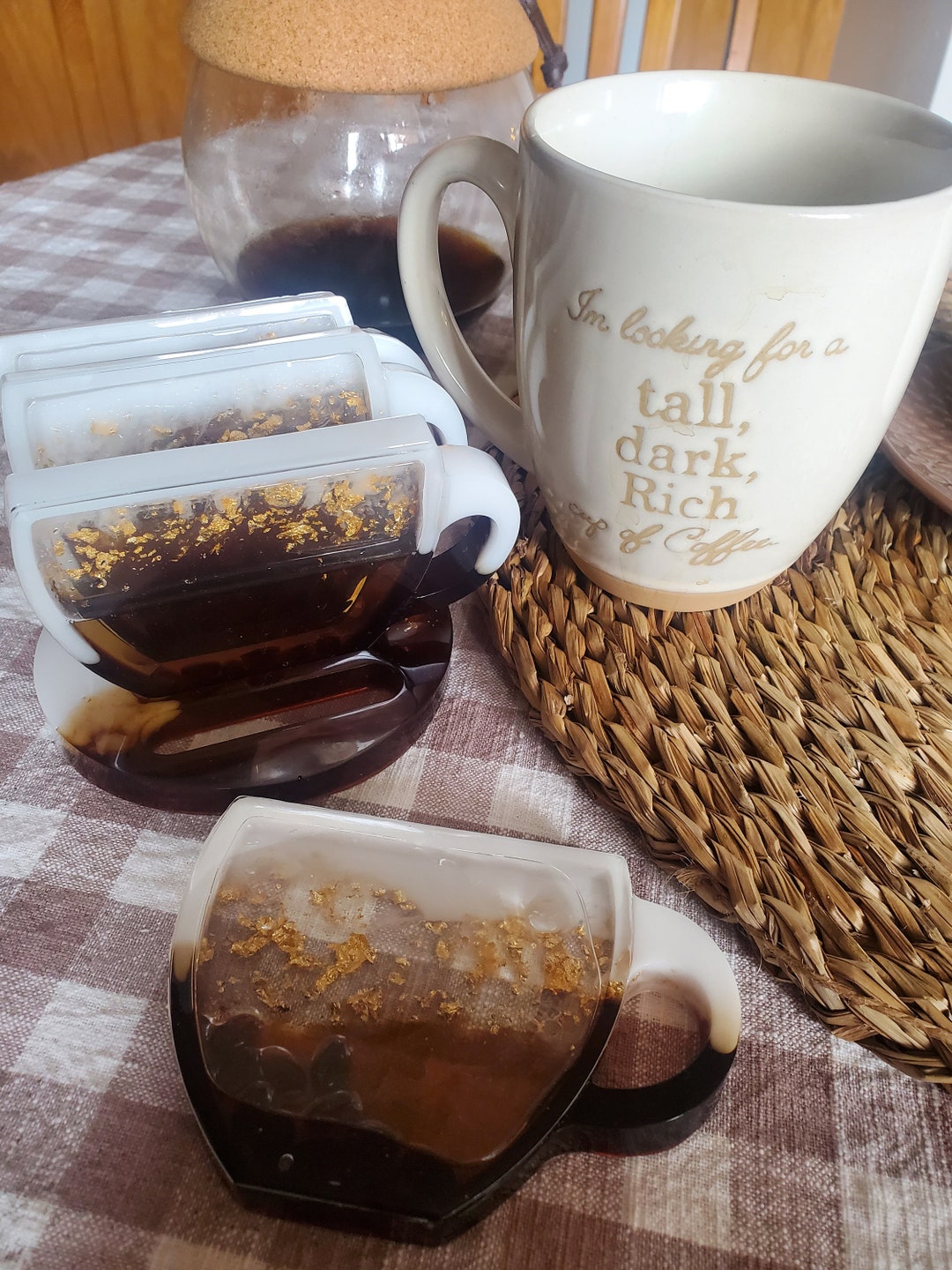 Coffee Cup Coasters Coffee Mug Coasters Shaker Resin Coaster Set Coffee ...