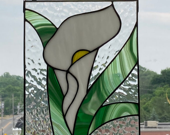 Cala Lily Stained Glass Window Panel Flower Suncatcher Usa Etsy