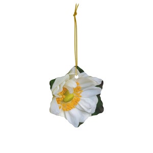 White anemone garden flower Ceramic Ornament, 4 Shapes