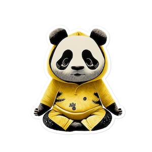Vinyl Sticker - Zen Panda (VY) - panda meditating in yellow hooded tracksuit