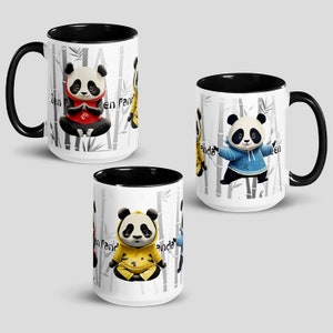 Zen Panda (trio) - pandas doing yoga, meditation and tai chi mug